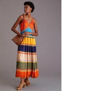 Anthropologie Tanvi Kedia V-Neck Colorblock Midi Dress size S new nwt